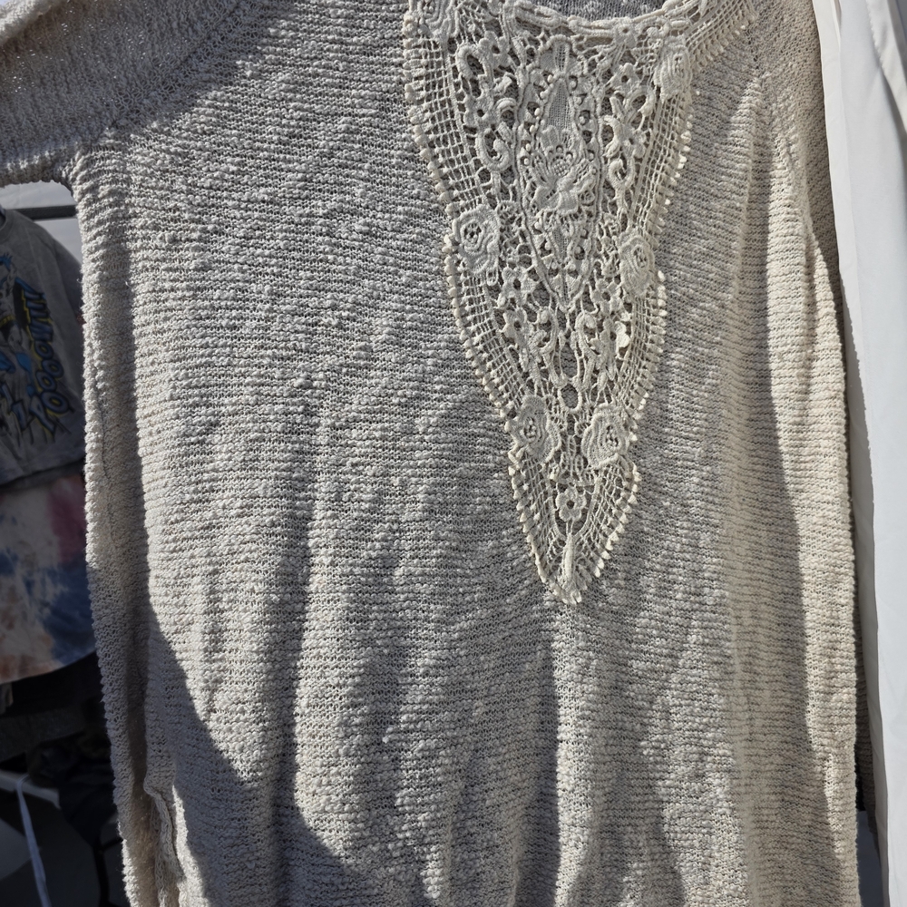 Mossimo Supply Co. Cream Crochet-Trim Scoop Neck Sweater